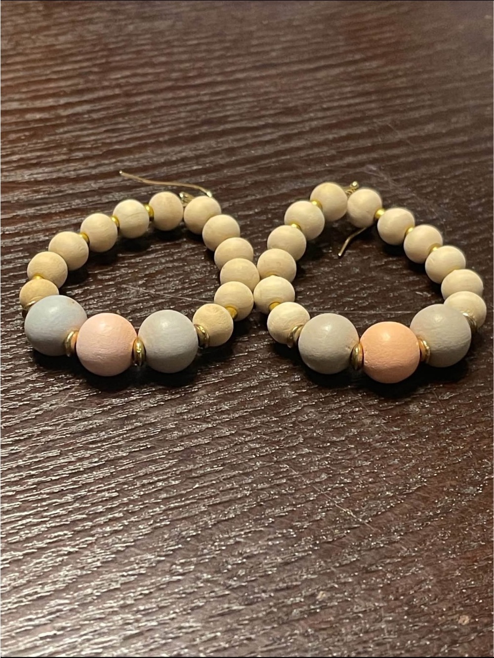 Handmade Beaded Hoop Earrings in Pastel Pink & Gray - Unbranded